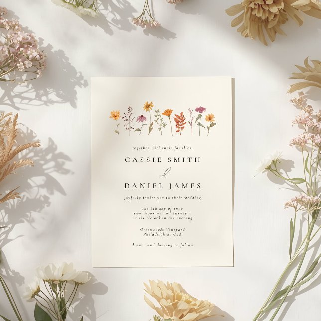 Enkelt Watercolor Fall Wildblomma Garden Wedding Inbjudningar (Skapare uppladdad)