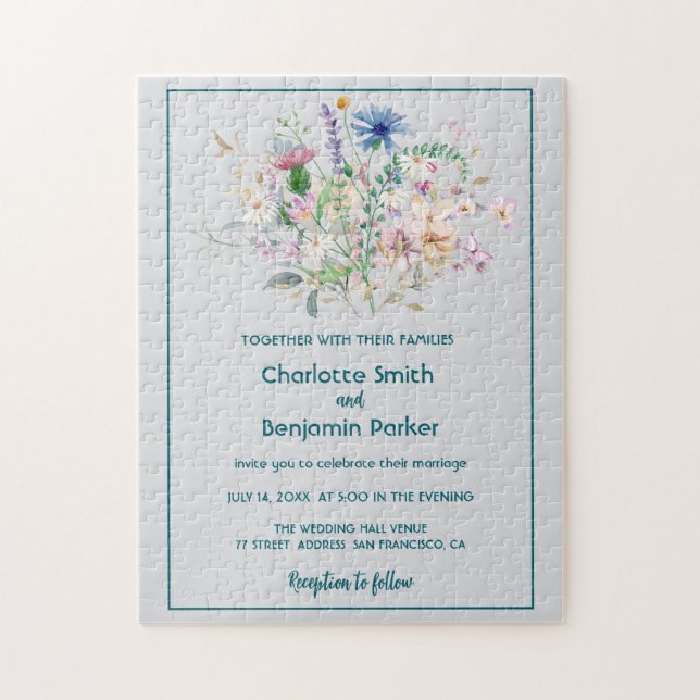 Enkelt Watercolor wildblombouquet flora bröllop Pussel (Vertikal)