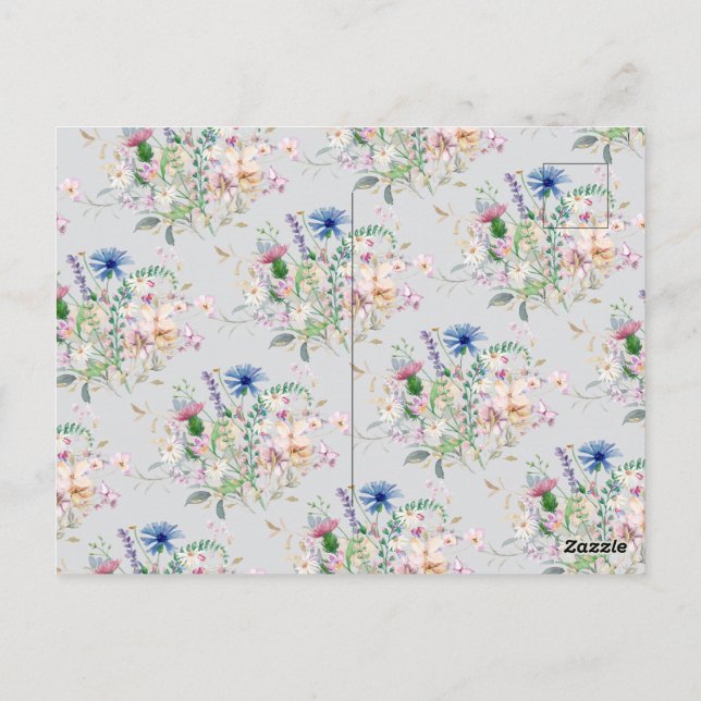 Enkelt Watercolor wildblombouquet flora bröllop Vykort (Baksida)