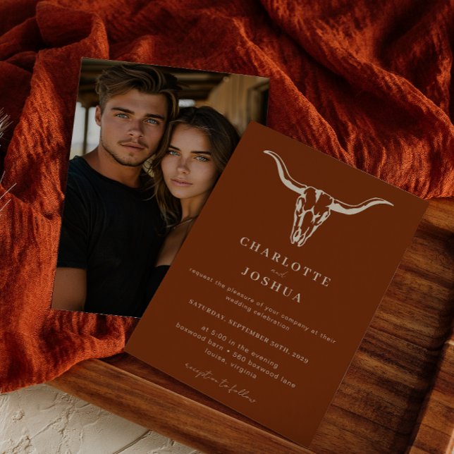 Enkelt Westernt bohemiskt cellfoto Bröllop Inbjudningar (Simply Western Wedding Invitation )