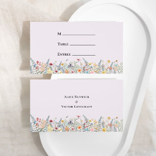 Enkelt Wildblomlavender Bröllop Menu Flat Placeringskort