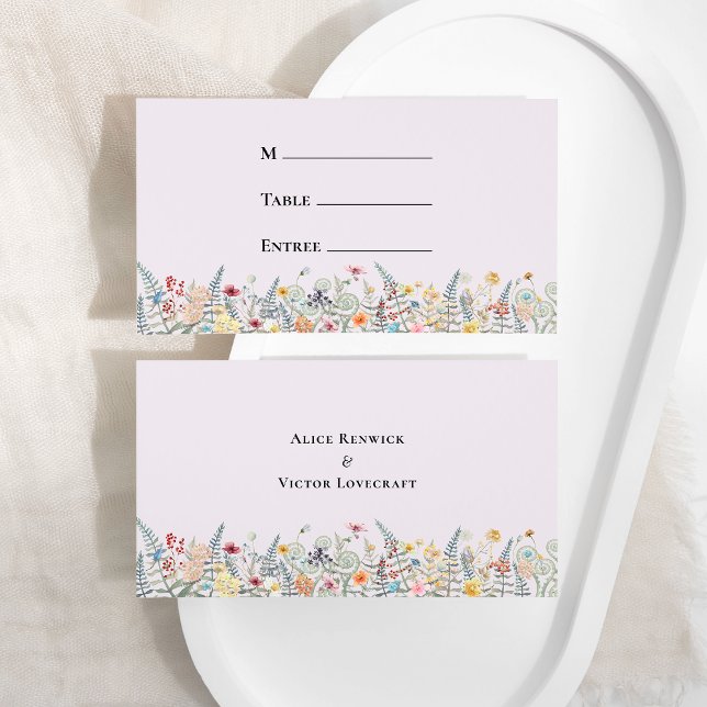 Enkelt Wildblomlavender Bröllop Menu Flat Placeringskort (Skapare uppladdad)