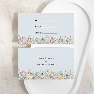 Enkelt Wildblomma Dusty Blue Bröllop Menu Flat Placeringskort