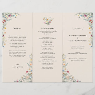 Enkelt Wildblomma Fern Beige Bröllopsprogram Flyer