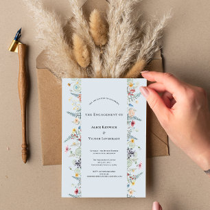 Enkelt Wildblomma Fern Dusty Blue Förlovningsfest Inbjudningar