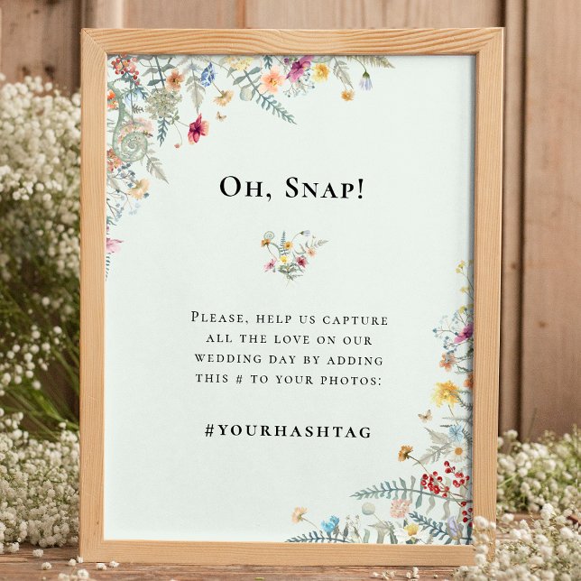 Enkelt Wildblomme Fern Mint Grönt Bröllop Hashtag Poster (Skapare uppladdad)