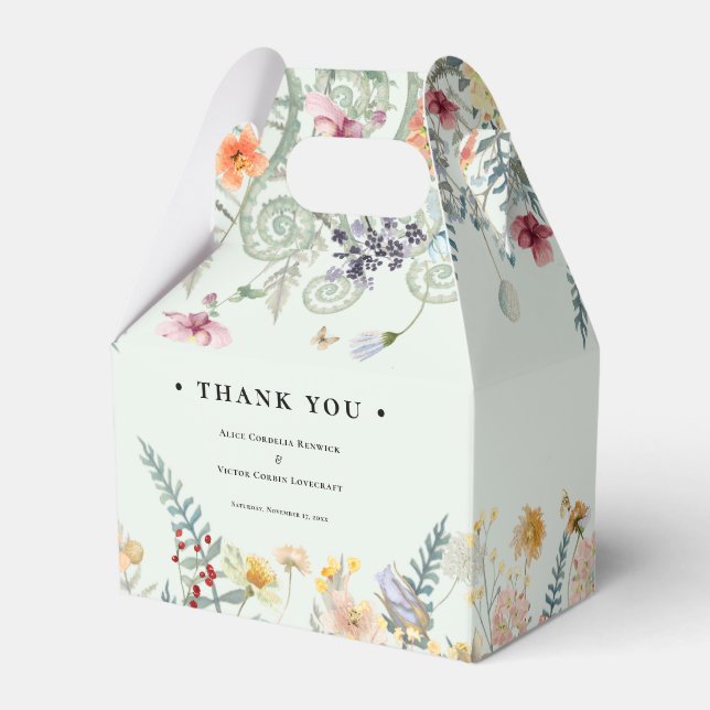 Enkelt Wildblomme Fern Mint Grönt Bröllop Presentaskar (Framsidan Sidan)