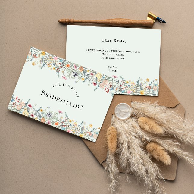 Enkelt Wildblomme Mint Grönt Bridesmaid Frieri Inbjudningar (Skapare uppladdad)