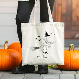 Enkelt Witch och Namn med Fladdermus Line Art Hall Tygkasse