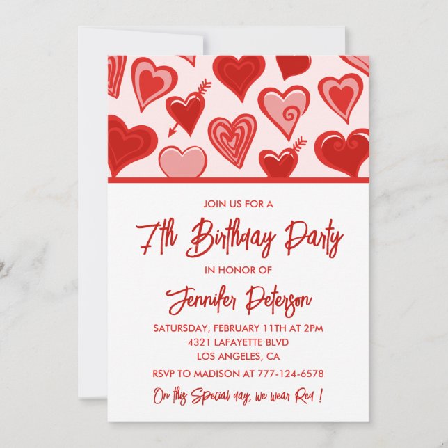 Enkla 7:e-födelsedagsinbjudningar till hennes Hear Inbjudningar (Framsida)