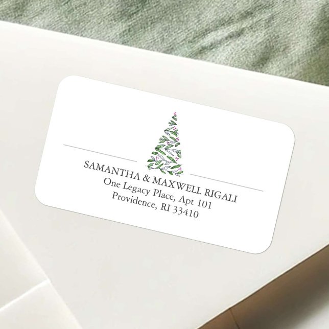 Enkla Adressetiketter i Julgran (Christmas tree return address labels Scandinavian watercolor art Victoria Grigaliunas DoTellABelle)