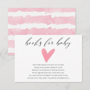 Enkla akvarell rosa hjärta böcker för babyflicka tilläggskort