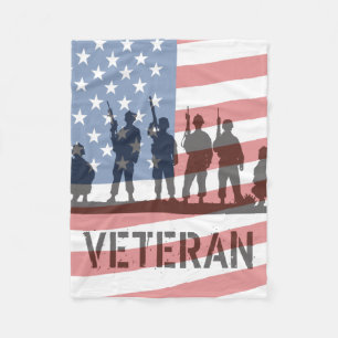 Enkla amerikanska flaggan och soldater - veteran fleecefilt