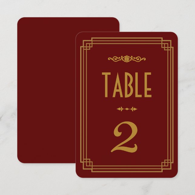 Enkla Art Deco Burgunderrött Bordskort för Bröllop (Fram/baksida)