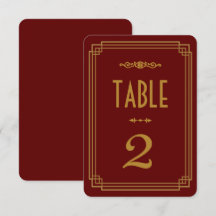 Enkla Art Deco Burgundy Bröllops Bordnummer