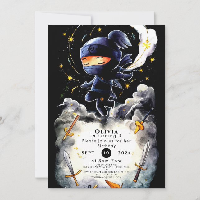 Enkla barn Ninja Birthday Inbjudningar (Framsida)