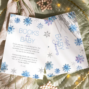 Enkla blå snöflinga-böcker för baby shower tilläggskort
