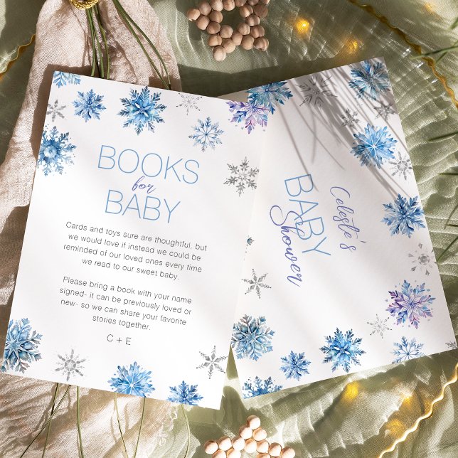 Enkla blå snöflinga-böcker för baby shower tilläggskort (Skapare uppladdad)