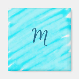 enkla blå vita akvarell linjer lägg till din monog magnet