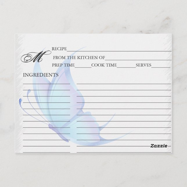 Enkla blått Butterfly-receptkort Vykort (Baksida)