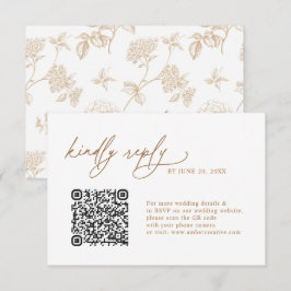 Enkla Blommiga Guld QR-kod Bröllops-Svarskort OSA Kort