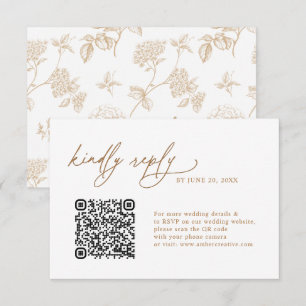 Enkla Blommiga Guld QR-kod Bröllops-Svarskort OSA Kort
