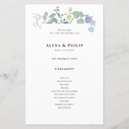 Enkla blommiga minimalistiska bröllopsprogram