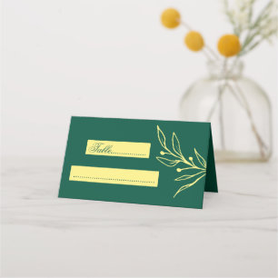 Enkla blommor av guld emerald bröllop placeringskort