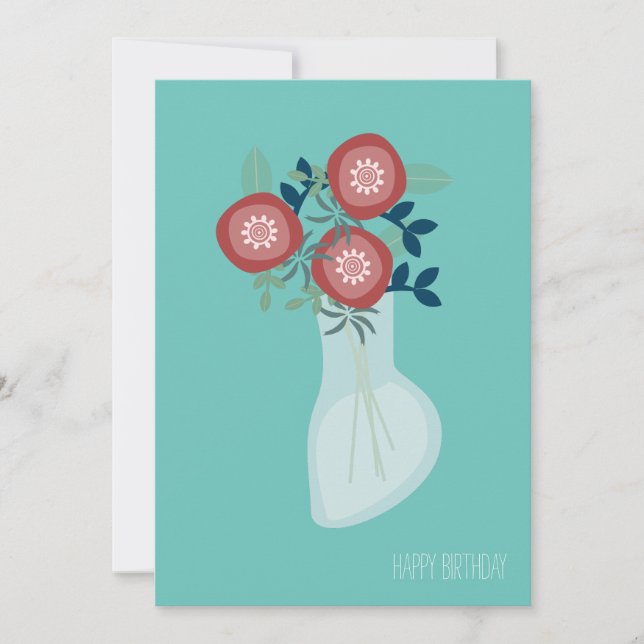 Enkla blommor i vas födelsedagsgratulationskort kort (Framsida)