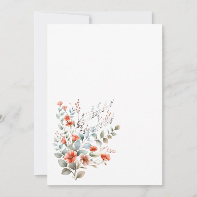 Enkla blommor och musiknoter Tom  Inbjudningar (Framsida)