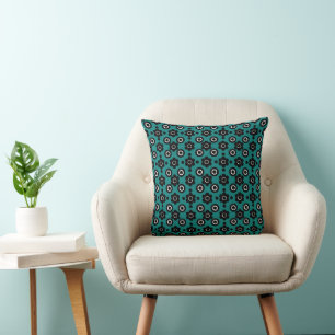 Enkla blommor Pearl Donuts Black White Teal Kudde