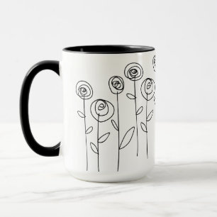 Enkla blommor ritade svart och vitt mugg