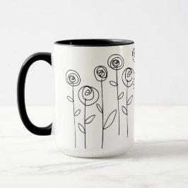 Enkla blommor Teckning Black and White Mugg