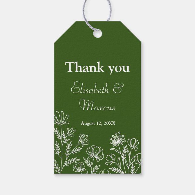 Enkla blomsterliknande olivgröna presentkort presentetikett (Framsidan)