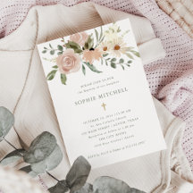 Enkla Boho Neutralt Watercolor Flowers | Baptism