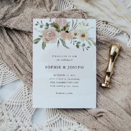 Enkla Boho Neutralt Watercolor Flowers | BRÖLLOP Inbjudningar