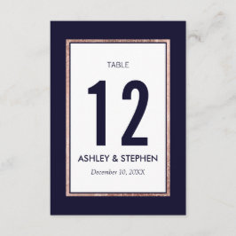 Enkla bordskort i marinblått med roséguldkanter