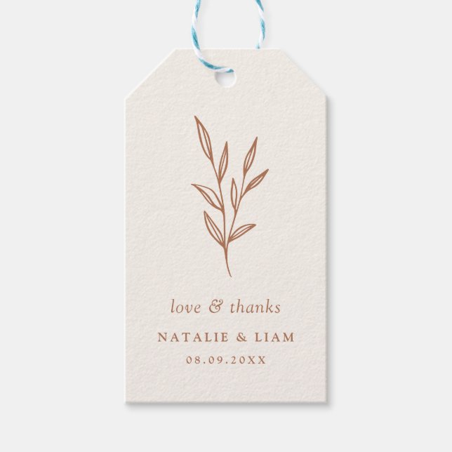 Enkla botaniska brända Orange Bröllop Gift-Märkre Presentetikett (Framsidan)