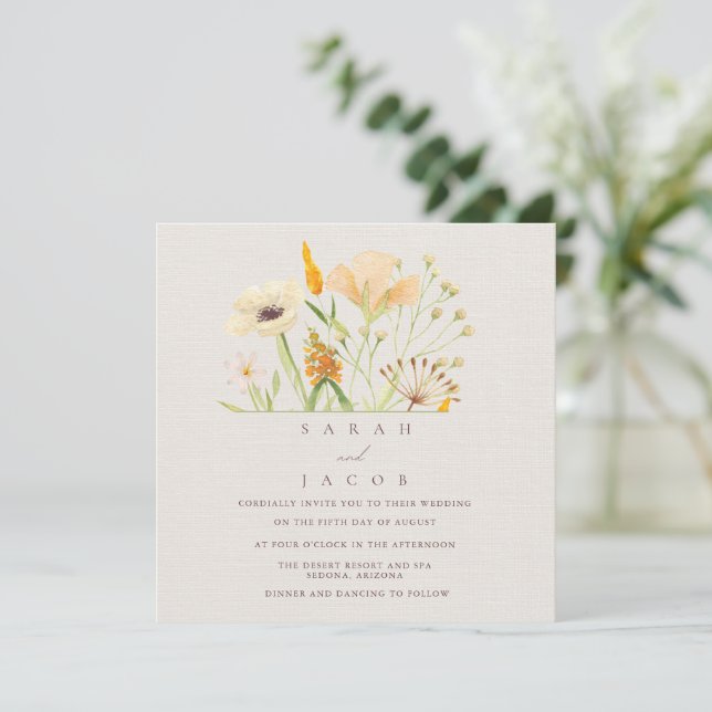 Enkla Botaniska Bröllop med Vilda Blommor Inbjudningar (Stående Fram)