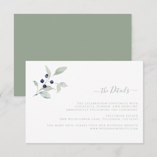 Enkla botaniska bröllopsdetaljer tilläggskort (Fram/baksida)