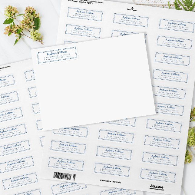 Enkla bröllop RSVP Returadress Blå Vit Etikett (Skapare uppladdad)