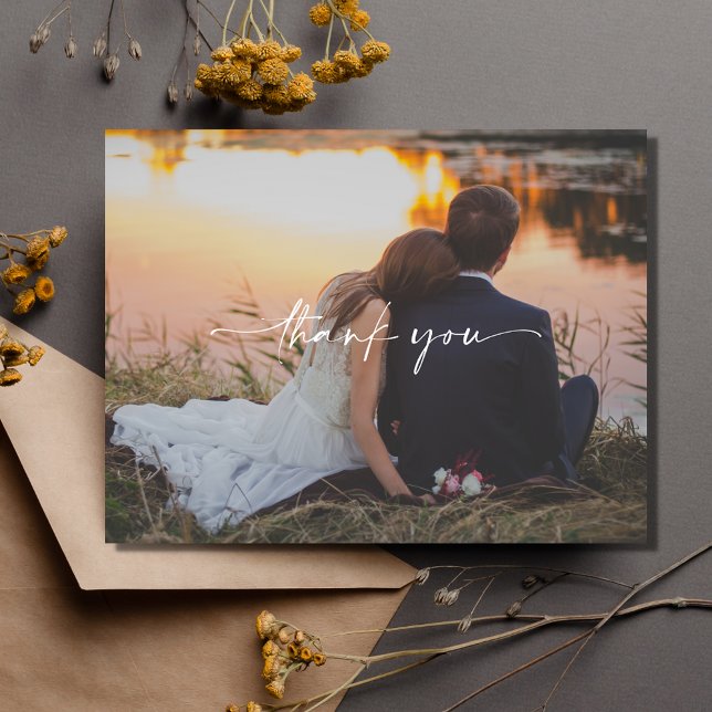 Enkla Bröllopsdags Foto Tack Kort (Simple Wedding Day Photo Thank You Postcards)
