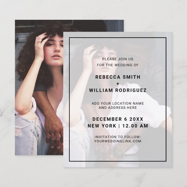 Enkla bröllopsinbjudningar med foto i budgeten (Fram/baksida)