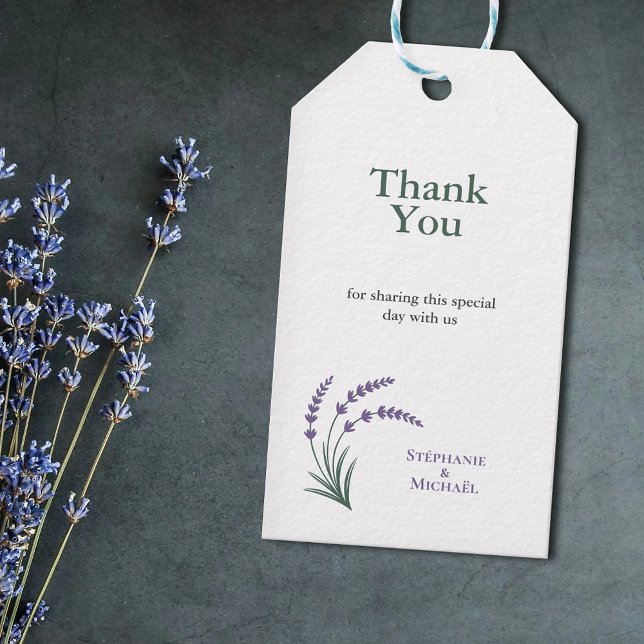 Enkla bröllostacklabeler med lavendel presentetikett (Simple Lavender Wedding Thank You Gift Tags)