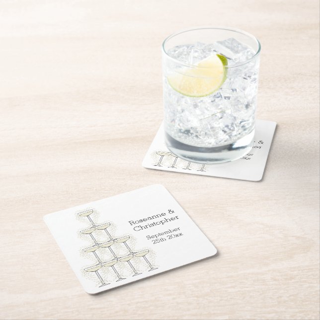Enkla champagneglas bröllop underlägg papper kvadrat (Insitu)