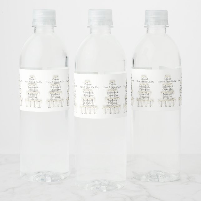 Enkla champagneglas bröllop vattenflaskor etikett (Flaskor)