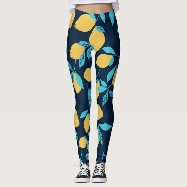 Enkla citrusfrukter: citroner på blå. leggings (Framsida)