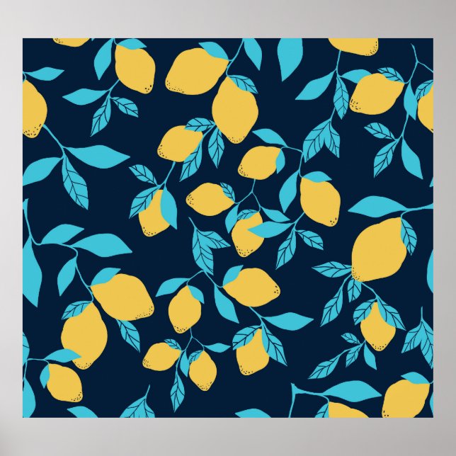 Enkla citrusfrukter: citroner på blå. poster (Framsidan)