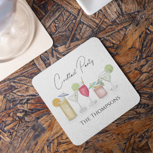 Enkla Cocktail Drinks Watercolor Whimsical Party Underlägg Papper Kvadrat