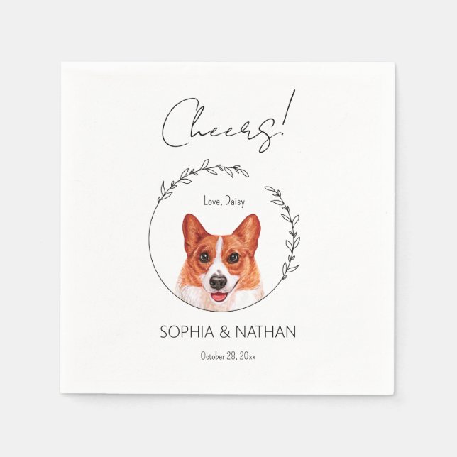 Enkla Corgi Hund Bröllop Cocktail Servetter (Framsidan)